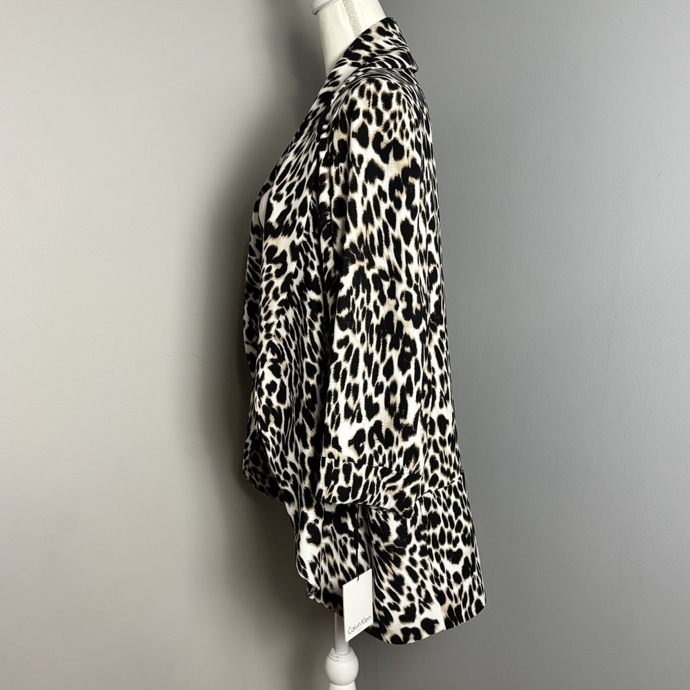 Calvin Klein Womens M Leopard Print Open Cardigan 3/4 Sleeves Oversized Blazer - Picture 4 of 10